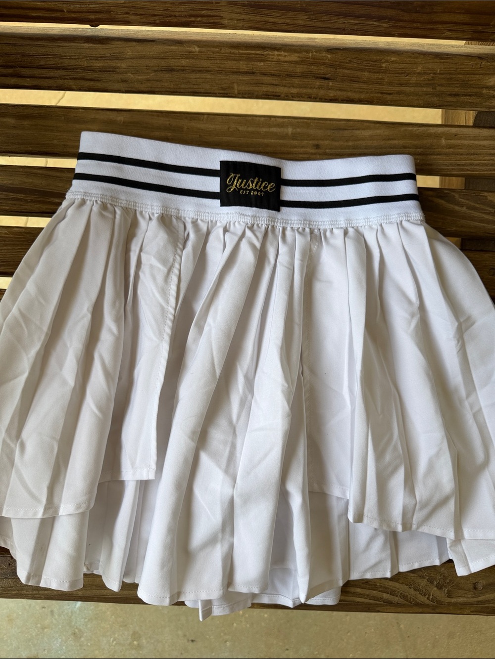 Justice White Pleated Skater Skirt with Black-Trim Waistband